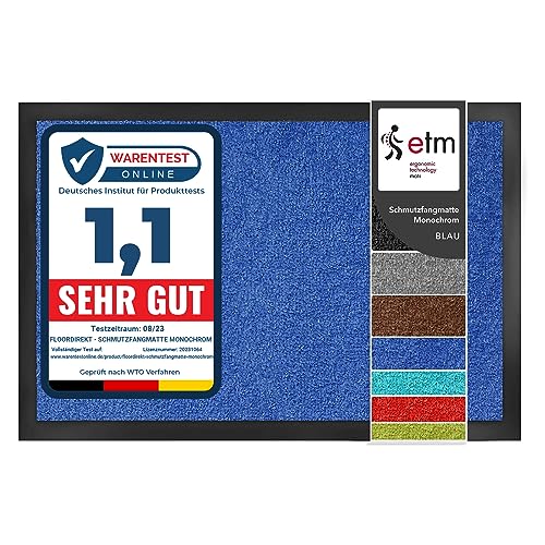 etm Schmutzfangmatte Mono - Fußmatte in leuchtenden Farben - Leistungsstarker Fußabtreter - Schmutzmatte für Innen und Außen (Blau, 120x180 cm) von etm