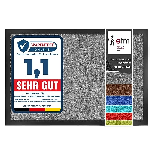 etm Schmutzfangmatte Mono - Fußmatte in leuchtenden Farben - Leistungsstarker Fußabtreter - Schmutzmatte für Innen und Außen (Silbergrau, 60x90 cm) von etm