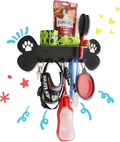Perchero de pared para perro Con repisa y espacio para accesorios de Paseo e higiene, 100% Acero al carbono von etterr