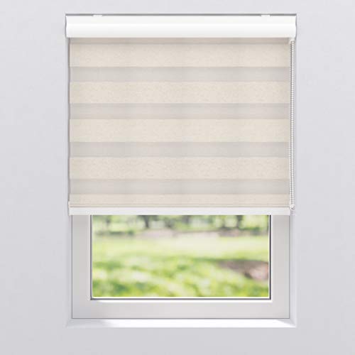 Doppelrollo Duo Rollo mit Alu Blende Fenster Kettenzugrollo Seitenzugrollo Kassettenrollo | 40-220 cm breit | 130, 175 und 240 cm hoch | Streifen Blickdicht und transparent | 140 x 175 cm, Leinen von etusimo