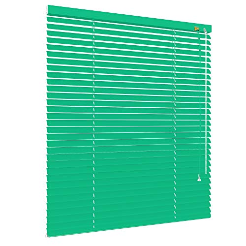 Klemmfix Alu Jalousie ohne Bohren - viele Größen und Farben - Aluminium Lamellen - Klemmträger Montage Fenster Tür - Rollo Faltrollo Sonnenschutz Jalousette (Größe 140 x 160 cm, Farbe Mint) von etusimo