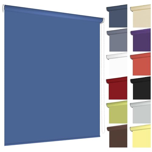 Klemmfix Kettenzugrollo Seitenzugrollo Klemmrollo Rollo viele Größen und Farben Stoff Blickdicht lichtdurchlässig Montage ohne zu Bohren Klemmträger Klemmhalter (Größe 180 x 180 cm, Farbe Blau) von etusimo