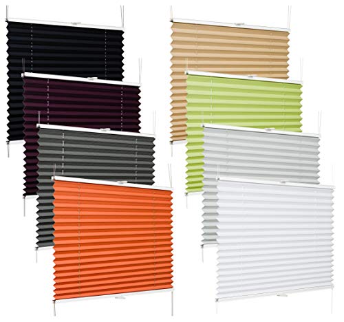 Klemmfix Plissee Rollo viele Größen und Farben Stoff Blickdicht Lichtdurchlässig Klemmträger Montage ohne Bohren Schiene Metall Tür Fenster Faltrollo Vorhang (Größe 45 x 150 cm, Farbe Hellgrau) von etusimo