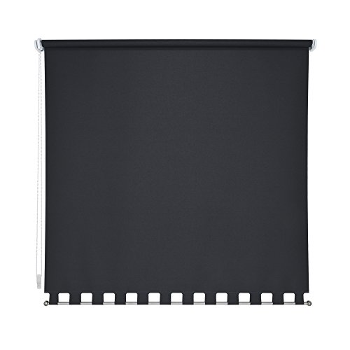 Seitenzugrollo Kettenzugrollo Fenster Rollo - Breite 60 bis 240 cm - 7 Farben - blickdicht lichtdurchlässig - Metall Träger - eckiger Schnitt mit Metall Stange (Größe 240 x 180 cm, Farbe Schwarz) von etusimo