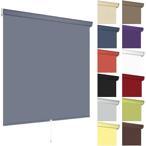 Springrollo Mittelzugrollo Schnapprollo Rollo | 13 Farben | Breite 62-202 cm Höhe 180 cm | Stoff Blickdicht lichtdurchlässig | Wand- und Deckenmontage (Größe 112 x 180 cm, Farbe Dunkelgrau, Grau) von etusimo