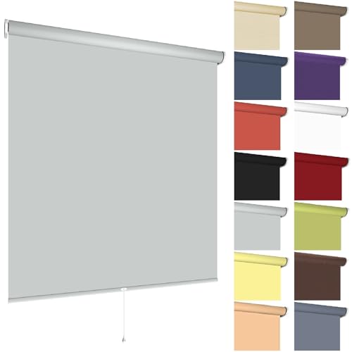 Springrollo Mittelzugrollo Schnapprollo viele Größen und Farben Montage Träger Metall Rollo Vorhang Blickdicht lichtdurchlässig Fenster Sonnenschutz Sichtschutz Blendschutz (140 x 180 cm, Hellgrau) von etusimo