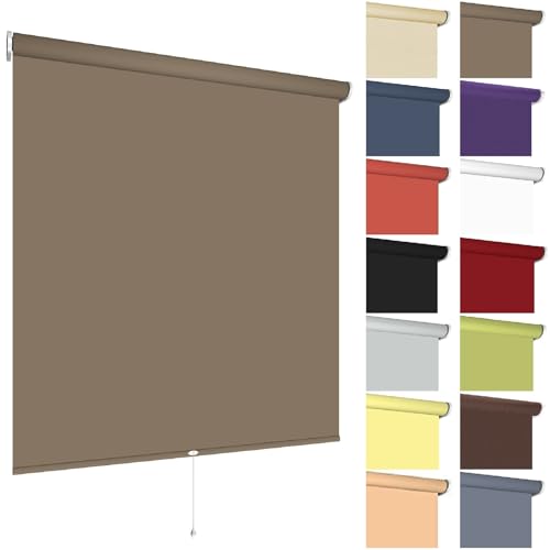 Springrollo Mittelzugrollo Schnapprollo viele Größen und Farben Montage Träger Metall Rollo Vorhang Blickdicht lichtdurchlässig Fenster Sonnenschutz Sichtschutz Blendschutz (80 x 180 cm, Caffee) von etusimo