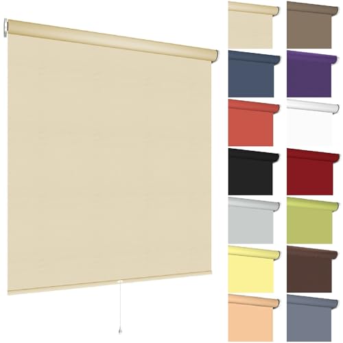 Springrollo Mittelzugrollo Schnapprollo viele Größen und Farben Montage Träger Metall Rollo Vorhang Blickdicht lichtdurchlässig Fenster Sonnenschutz Sichtschutz Blendschutz (90 x 180 cm, Cream) von etusimo