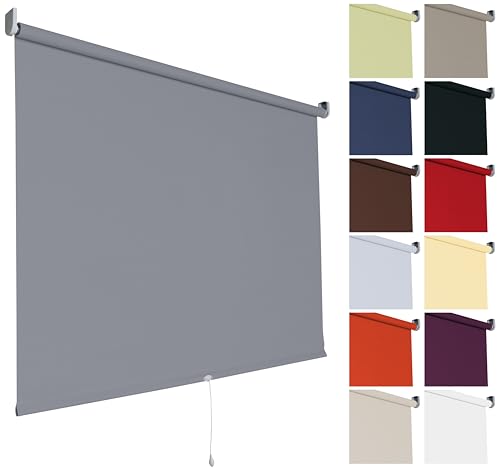 Verdunkelungsrollo Springrollo Mittelzugrollo Rollo | 13 Farben | Breite 62 bis 202 cm Höhe 180 cm | Stoff lichtundurchlässig | Wand- und Deckenmontage (Größe 132 x 180 cm, Farbe Dunkelgrau, Grau) von etusimo