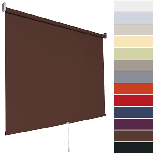 Verdunkelungsrollo Springrollo Mittelzugrollo Rollo | 13 Farben | Breite 62 bis 202 cm Höhe 180 cm | Stoff lichtundurchlässig | Wand- und Deckenmontage (Größe 162 x 180 cm, Farbe Cappuccino, Braun) von etusimo
