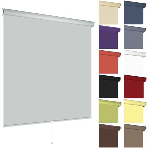 etusimo Springrollo Mittelzugrollo Schnapprollo Rollo | 13 Farben | Breite 62-202 cm Höhe 180 cm | Stoff Blickdicht lichtdurchlässig | Wand- und Deckenmontage (Größe 112 x 180 cm, Farbe Hellgrau) von etusimo