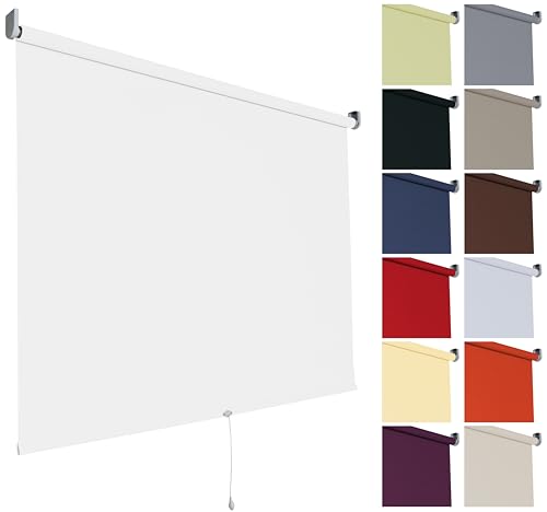 etusimo Verdunkelungsrollo Springrollo Mittelzugrollo Rollo | 13 Farben | Breite 62 bis 202 cm Höhe 180 cm | Stoff lichtundurchlässig | Wand- und Deckenmontage (Größe 182 x 180 cm, Farbe Weiß) von etusimo