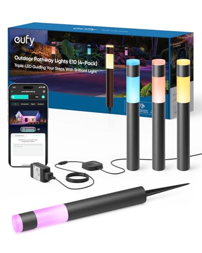 eufy Außen-Wegeleuchten E10, 4er-Pack, Smarte Verkabelte RGBWW LED Leuchten, IP65 wasserdich für Garten & Terrasse, Steuerbar mit Alexa & App, Endlose KI-Lichtthemen für Feste, Kamera-Integration eufy Außen-Wegeleuchten E10, 4er-Pack, Smarte Verkabelte RGBWW LED Leuchten, IP65 wasserdich für Garten & Terrasse, Steuerbar mit Alexa & App, Endlose KI-Lichtthemen für Feste, Kamera-Integration von eufy Security