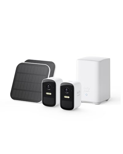 eufy Security eufyCam 2C 2-Kamera-Set, Solarpanel, Überwachungskamera Aussen Solar, Kabelloses Überwachungssystem, HomeKit-kompatibel, 1080p HD, IP67-Wetterfest, Nachtsicht, Ohne monatliche Gebühren von eufy Security