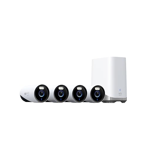 eufy Security eufyCam E330 Überwachungskamera aussen 4 Set, 4K, 24/7 Aufnahme, Netzstrombetrieben, Wi-Fi NVR, 1TB Festplatte, bis zu 10 Cams erweiterbar, lokaler Speicher, Gebührenfreie Nutzung von eufy Security