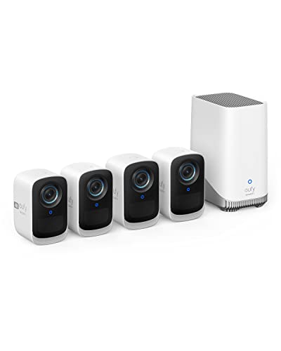 eufy Security eufyCam S300 3C,Überwachungskamera aussen,4K kabellose mit Gesichtserkennung und K.I, Farbige Nachtsicht,Erweiterbarer Speicher auf 16TB, Überwachungskamera Set 4+1,Gebührenfreie Nutzung von eufy Security