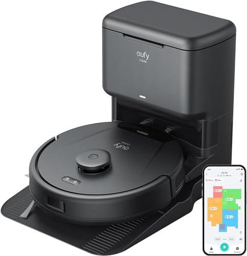 eufy L60 Saugroboter mit Absaugstation, Ultra Starke 5.000Pa Saugkraft, Anti-Haar-Verwicklung, Absaugstation 60 Tage ohne Leeren, iPath-Laser-Navigation(Generalüberholt) von eufy