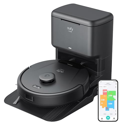 eufy L60 Saugroboter mit Absaugstation, Ultra Starke 5.000Pa Saugkraft, Anti-Haar-Verwicklung, Absaugstation 60 Tage ohne Leeren, iPath-Laser-Navigation, für Hartböden & Haare, Google von eufy