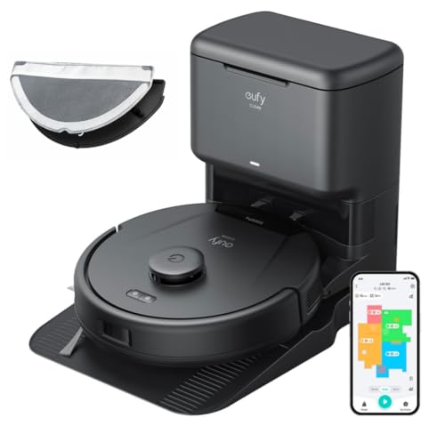 eufy L60 Saugroboter mit Absaugstation und Wischfunktion, 5.000Pa Saugkraft, Anti-Haar-Verwicklung, Absaugstation 60 Tage ohne Leeren, iPath-Laser-Navigation, für Hartböden (Generalüberholt) von eufy