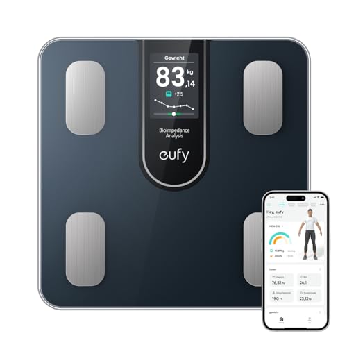 eufy Smarte Personenwaage C20, Digitale Körperfettwaage, Großes TFT-Display, Bluetooth, 16 Messwerte für Gewicht, BMI u.m., Multi-Modi, Hohe Präzision von eufy