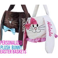 Personalisierte Osterkörbe Plüschhase Schokolade Für Jungen Oder Rosa Weiße Mädchen Monogramm Gestickter Name Osterei-Korb-Kinder von eugenie2