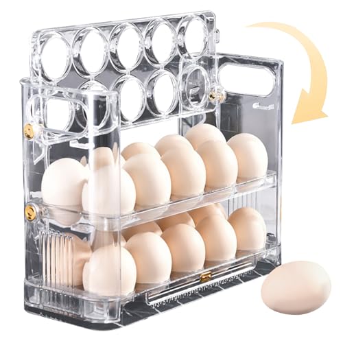 Eierbecher Eierhalter für Kühlschrank 3 Stufen klarer Eier Organizer Rotary Eierbehälter Halten 30 Eier stapelbare Eierspeicher mit beweglicher Zeitmarker Küche Kühlschrank Organisation von eurNhrN
