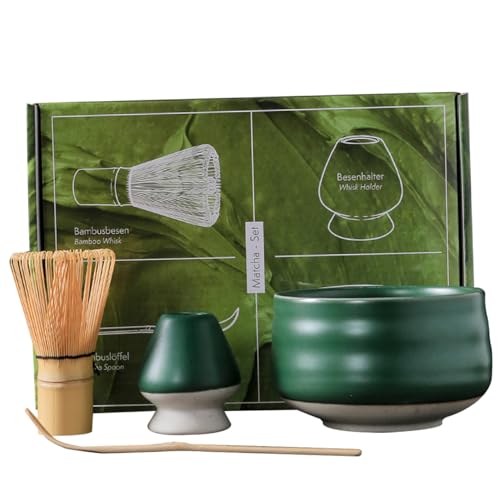 eurNhrN Matcha-Schneebesen-Set, 4-teilig, Teezeremonie-Set, perfektes Matcha-Set, Teezubereitungswerkzeuge, inklusive Matcha-Schneebesen, Teelöffel, Schneebesenhalter, Teeschüssel, Küchenutensilien von eurNhrN