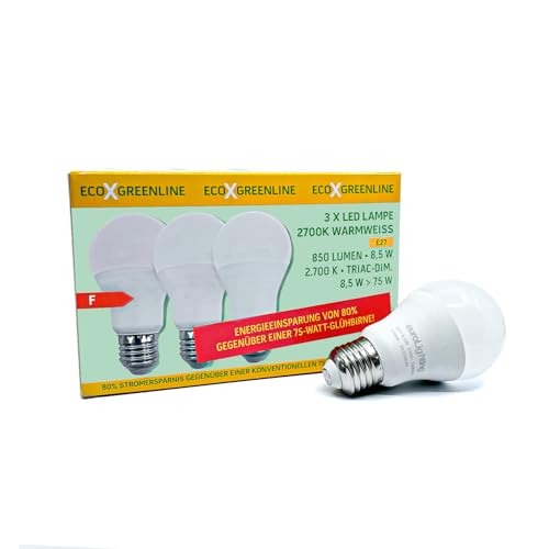 euroLighting 3 x LED LAMPE 8,5W 2.700K WARMWEISS E27 von euroLighting