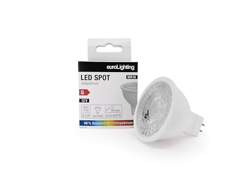 euroLighting LED Spot MR16 6,5W WarmWeiss 600lm mit Sonnenlichtspektrum/Vollspektrum, 3 Step Dimmbar von euroLighting