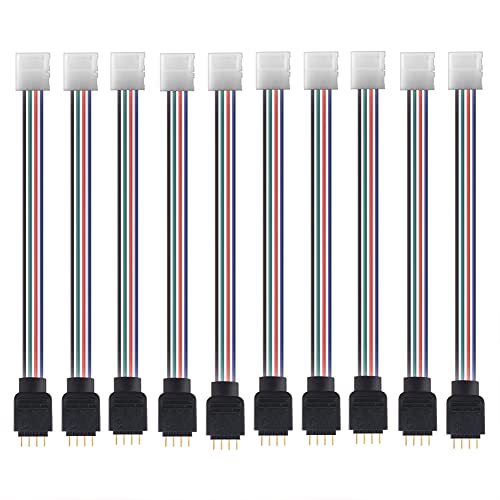 euroharry 4Pin LED RGB Strip Light Connector 10mm breiter Streifen auf Jumper Lötfreier Clamp-On Pigtail Adapter für 5050 Flexible LED Strip Light (10 Stück LED lötfreier Steckverbinder) von euroharry