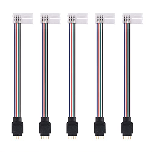 euroharry 4Pin LED RGB Strip Light Connector 10mm breiter Streifen auf Jumper Lötfreier Clamp-On Pigtail Adapter für 5050 Flexible LED Strip Light (5 Stück LED lötfreier Steckverbinder) von euroharry