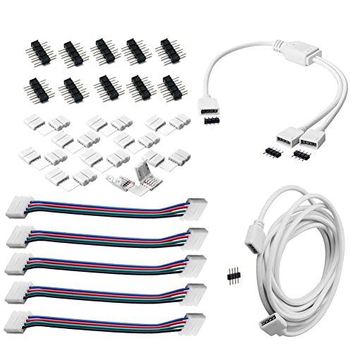 euroharry LED Strip Verbinder LED Stripe Verlängerung LED Strip Eckverbinder LED Streifen Befestigungsclips Für 10mm 4 Polig RGB 5050 LED Strip (2m LED light connection kit) von euroharry