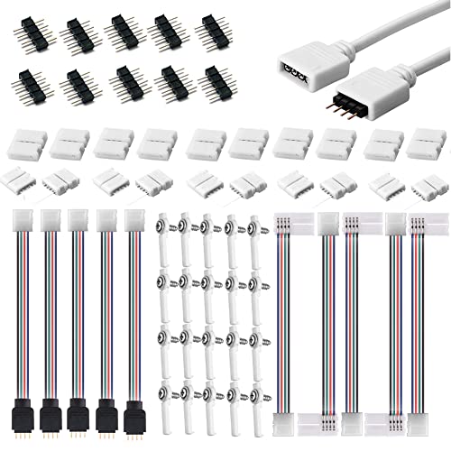 euroharry 56 LED-Streifen-Anschluss-Kit für 5050 10 mm 4Pin, Enthält 7 Arten von lötfreiem LED-Streifen-Zubehör Bietet die meisten Teile für Heimwerker (0.3m Verlängerungskabel) von euroharry