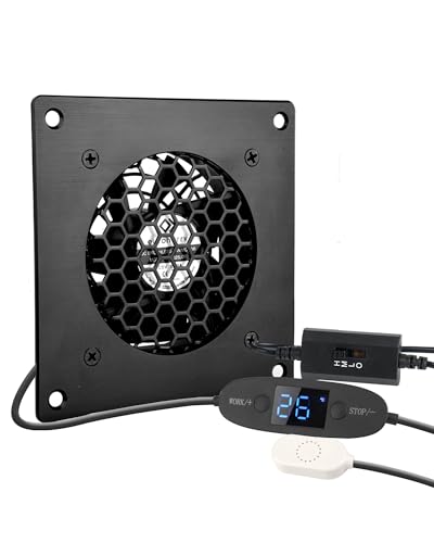 euroharry 80mm Digitalanzeige temperaturgesteuertes leises Lüftersystem, 1x Temperaturgesteuertes +1x USB-Lüfter, 5V-Lüfter mit modernem gebürstetem schwarzem Aluminiumrahmen für Heimkino-AV-Schränke von euroharry