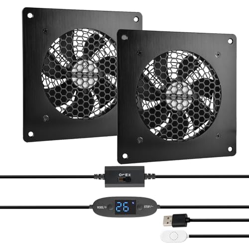 euroharry USB-Lüfter 120MM,Digitalanzeige temperaturgesteuertes leises Lüftersystem, 5V-Lüfter mit modernem gebürstetem schwarzem Aluminiumrahmen für Heimkino-AV-Schränke(2 Stück) von euroharry