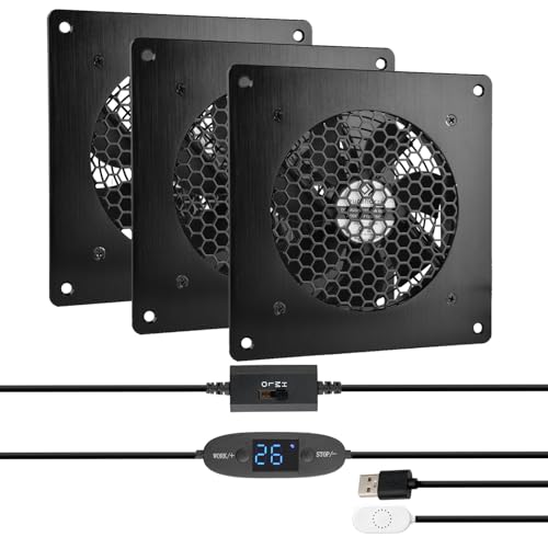 euroharry USB-Lüfter 120MM,Digitalanzeige temperaturgesteuertes leises Lüftersystem, 5V-Lüfter mit modernem gebürstetem schwarzem Aluminiumrahmen für Heimkino-AV-Schränke von euroharry