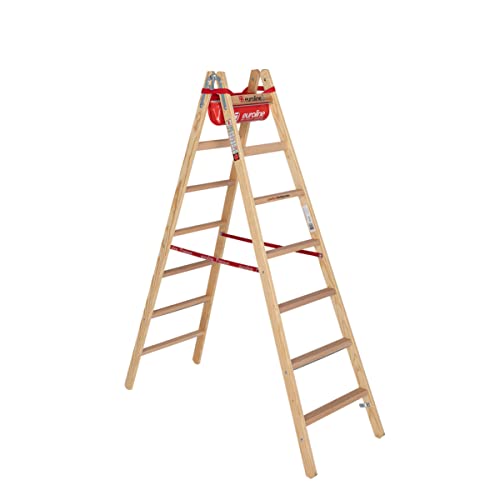 Euroline Holz Comfort Sprossen Stehleiter 2x7 Sprossen - Länge 2,00m 100% Holz, 2,00 Meter, Arbeitshöhe 3,10 Meter von EUROLINE