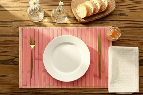 Amerikanische Bambus-Tischsets Rechteck Tischset Küche Frühstück Mittagessen waschbar, rutschfest, schmutzabweisend, hitzebeständig, Set 2 Stück Bambusteppich aus Holz, 30 x 45 cm (Orange) von eurostile