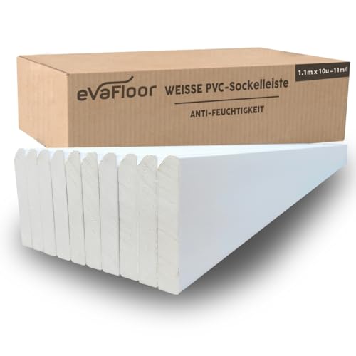 EVAFLOOR Pack 10 PVC - Sockelleisten Weiß 110cm | Fussleisten Weiss | Robuste & Einfach zu Montierende Fußbodenleisten (Weiß, Pack 10) von evafloor