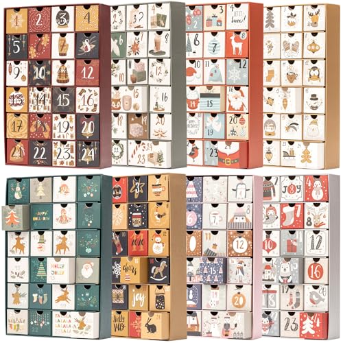 Adventskalender zum selber befüllen, 24 Tage wiederverwendbar, 1-24 leere Schubladen für Weihnachts-Countdown (Grau) von evelay