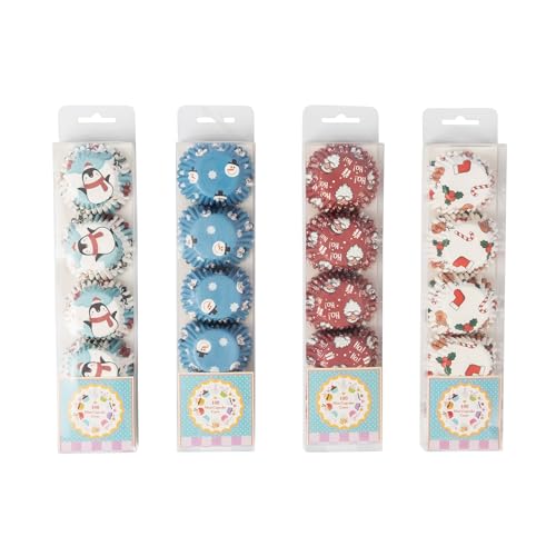 evelay 100pcs of Christmas Cupcake Cases with Cute Snowman Rentier Santa Pinguin Printed Design Mini Paper Muffin Cases for Baking (Schneeflocke) von evelay