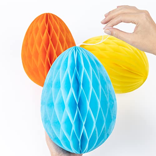evelay 3 große Ostereier zum Aufhängen, Wabenpapier, bunte Ornamente, Osterhasen-Dekorationen für Zuhause, Party-Dekoration von evelay