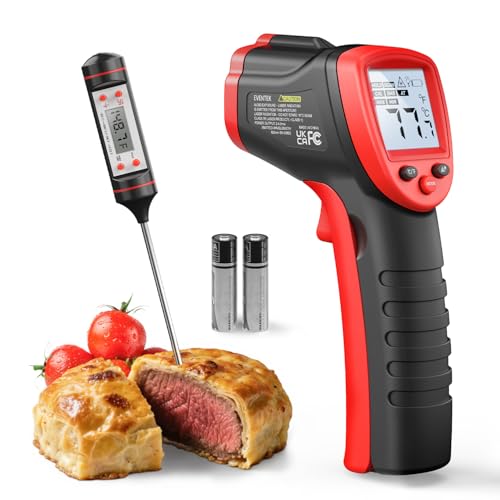 Eventek Infrarot-Thermometer, -50°C ~ 600°C Temperaturmessgerät with 304 Fleischthermometer, Berührungsloses Digitales Laser Thermometer, Einstellbarer Emissionsgrad für Küche/Grill/Kühlung/Industrie von eventek