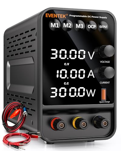Labornetzteil, Eventek Programmierbares Labornetzgerät 30V 10A, Hochpräzises 4 stelliger LED Anzeige, 5V/3.6A USB-Anschluss Labor DC-Stromversorgungen (Gebereinstellknopf/Ausgangsschalter) von eventek