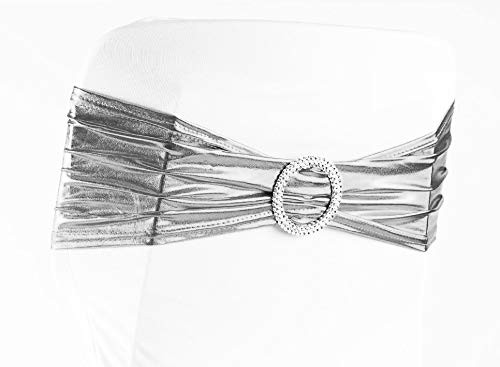 eventkauf 5 Stuhlschleifen Stretch Schleifenbänder Schleifen für Stuhlhussen (Metallic Silber) von eventkauf