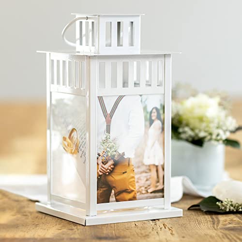 Fotogeschenke Laterne mit Bild | Geschenk zu Weihnachten Geburtstag Jahrestag Hochzeit Muttertag | direkt auf Amazon gestalten | weiße Metall Laterne langlebig & wetterfest von eventlicht