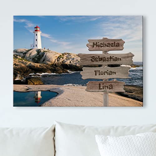 eventlicht Personalisierte Leinwand mit Namen | Wandbild als Geschenk | Motiv: Leuchtturm | Format: 35 x 50 cm | Wohnzimmer-Dekoration von eventlicht
