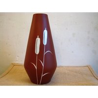 50Er Jahre Vase - Fasold & Stauch Ddr Porcelain Mid Century Modern Pompesel Rohrkolben Dekor Matt Braun + Weiß 23, 3 cm von everglaze