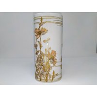 Vintage Vase Ak Kaiser - 70Er Jahre Porzellan Dekor "Nadine" Von K. Nossek, Romantisch & Elegant Goldene + Rosé Blüten Auf Weiß von everglaze