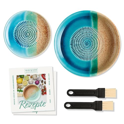 evergrate Geniales Duo: Tellerreibe + Dipschale Motiv Ocean mit 2 Küchenpinsel und 2 Rezepthefte von evergrate